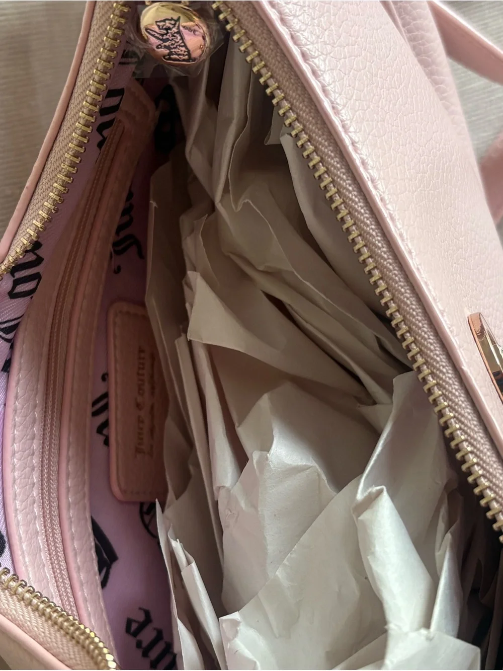 Juicy Couture Light Pink Crescent Crossbody Bag with Dog Charm